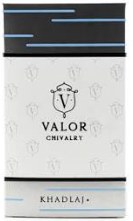 A rectangular box of Valor Chivalet Khadlaj+ with a white front, black top and bottom bands, and light blue horizontal accent lines.