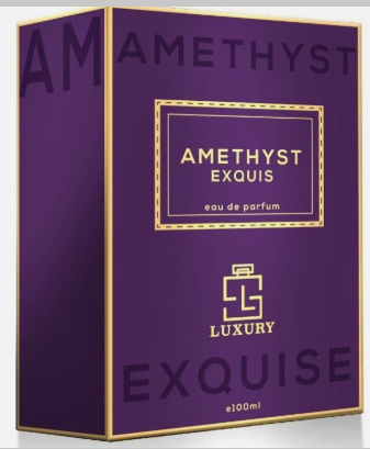 Amethyst Exquis Eau de Parfum 100ml box in deep purple with gold accents and lettering.
