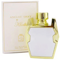 Angles' Shay by Khalil Eau de Parfum bottle with a gold metallic frame and white center, shown next to its cream-colored packaging box.
