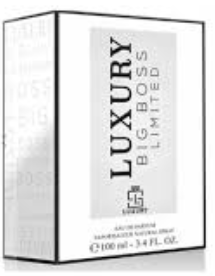Luxury Big Boss Limited Eau de Parfum box, featuring a white and silver design with black text, shown at a three-quarter angle.