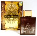 Oud Arree perfume bottle and its ornate packaging box. The bottle is dark brown with a metallic gold cap, and the box features intricate gold patterns on a brown background with the brand name 'Oud Arree' in gold lettering.