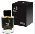 A bottle of luxury perfume with a black cap and black label, shown next to its black packaging box. The label and box feature gold and white text, including 'Diamond Ribbon', 'Promise', and 'Luxury Collection'.