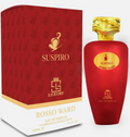 Suspiro Rosso Ward Eau de Parfum bottle and its red patterned box with gold lettering, on a white background.