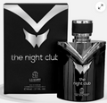 Luxury 'The Night Club' Eau de Parfum by Gholam Al-Riyad, featuring a glossy black bottle with a silver bat-like emblem and a matching black box with silver lettering.