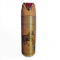 A tall cylindrical bottle of 'Lattafa Pride Art of Nature II' horse spray with a metallic gold body, a black horse graphic, and a red cap, shown against a plain white background.