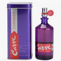 Curve Connect Eau de Toilette for women, featuring a purple glass spray bottle with a pink cap and a matching purple metal tin box with red and white branding.