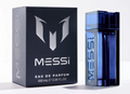 Messi Eau de Parfum 100 mL bottle and its black packaging box, featuring a metallic silver M logo and 'MESSi' branding.