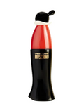 Moschino Cheap and Chic perfume bottle with a black and red design, featuring a black base, red upper section, and a black cap with a white collar, on a white background. Moschino Cheap and Chic Eau de Toilette 1.7 oz single bottle for women on white background Authentic Perfume Store UPC 8011003061303