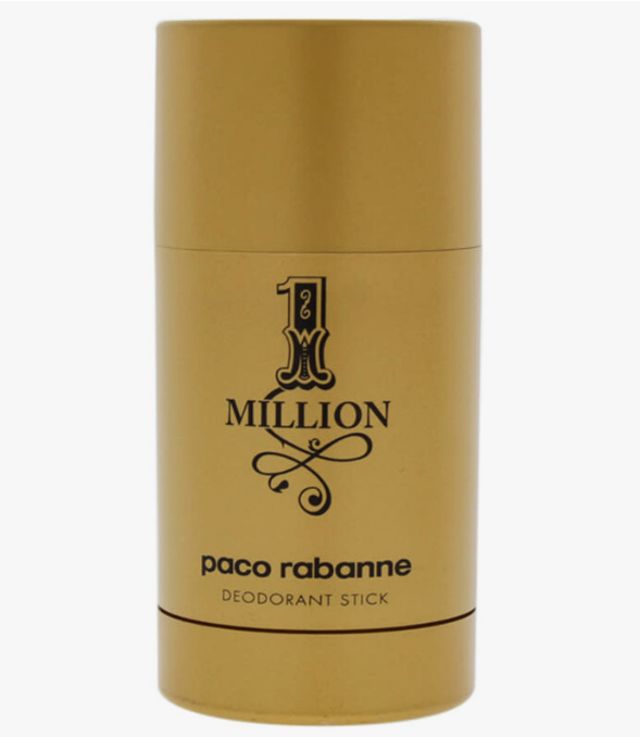 A gold deodorant stick container labeled '1 MILLION' and 'paco rabanne' on a plain white background.