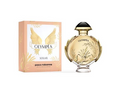 Paco Rabanne Olympéa Solar Eau de Parfum bottle next to its peach and gold packaging box, set against a plain white background.