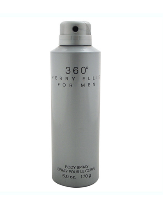 A silver aerosol can of Perry Ellis For Men 360° Body Spray, shown against a plain white background.
