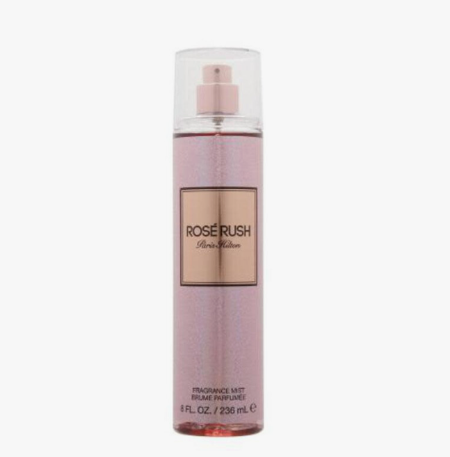 Paris Hilton Rose Rush Body Mist Perfume for Women 8 fl oz 236ml – blush pink spray bottle with rose gold label, front view on white background