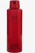A red aerosol can of Perry Ellis for Men 360 Red Deodorant Body Spray on a plain white background.