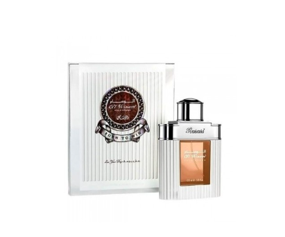 A bottle of Ronsard De Molière Eau de Toilette perfume next to its white striped packaging box, featuring a silver cap and a warm amber liquid visible through the glass.