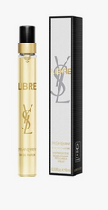 YSL Libre Eau de Parfum refill spray bottle next to its black and white packaging box, featuring the iconic YSL monogram.