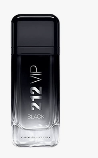 Carolina Herrera 212 VIP Black fragrance bottle, featuring a sleek black-to-clear gradient design with silver lettering, set against a plain white background.