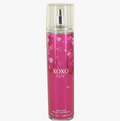 XOXO LUV body mist in a clear cylindrical spray bottle with a bright pink label featuring white heart patterns and silver text, shown on a plain white background.