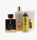 A 4-piece men's fragrance gift set by Armaf Milestone, including a black and gold Cade de Nuit perfume bottle, a Lib de Nuit body lotion bottle, a Club de Nuit deodorant spray can, and a shower gel tube, all on a white background.