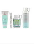 Four Armaf Pour Bougie shower and body care products arranged side by side on a plain white background, including a shower gel tube, a small spray bottle, a jar, and a larger bottle with a handle.