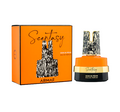 A perfume bottle and its packaging box on a plain white background. The box is bright orange with black text reading 'Scentasy' and 'ARMAF', and the bottle has an orange cap, a black base, and a gold band, with a black-and-white patterned neck wrap.