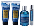 A men's fragrance set from By Stallion 53 called Morning Dive, featuring two blue and white shower gel tubes, a matching blue facial cleanser bottle, a blue 100 ml eau de parfum bottle, and a matching blue sample spray vial, all on a plain white background.