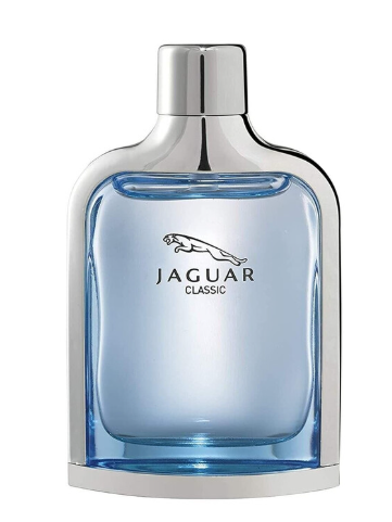 A bottle of Jaguar Classic cologne with a light blue gradient glass body, a polished silver metallic cap, and the iconic leaping cat logo with 'JAGUAR CLASSIC' text on the front, set against a plain white background.