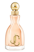 A bottle of Chanel No. 5 perfume with a peach-colored glass body, a gold metal monogram emblem on the front, and a shiny gold spherical cap, isolated on a white background.