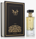 Lattafa Adeeb Women Eau de Parfum box and bottle 2.7oz 80ml on black background
