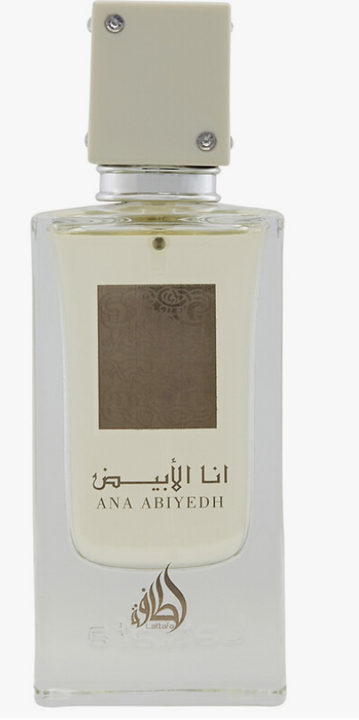 Lattafa Ana Abiyedh Unisex Eau de Parfum spray bottle 2.0oz 60ml on white background