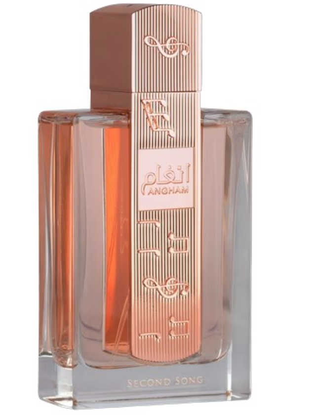 Lattafa Angham Second Song Women Eau de Parfum spray bottle 3.4oz 100ml on white background