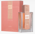Lattafa Angham Second Song Women Eau de Parfum box and bottle 3.4oz 100ml on black background
