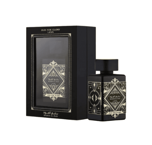 Lattafa Badee Al Oud Noble Blush Eau de Parfum box and bottle 3.4oz 100ml on white background