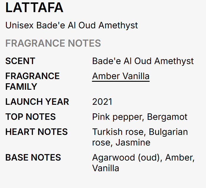 Lattafa Badee Al Oud Amethyst EDP 100ml luminous oriental oud floral fragrance with refined oud violet rose soft amber musk and sandalwood
