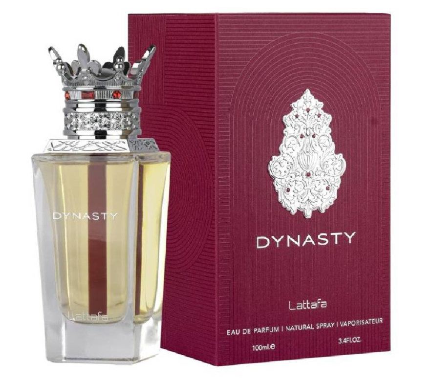Lattafa Dynasty Unisex Eau de Parfum box and bottle 3.4oz 100ml on white background