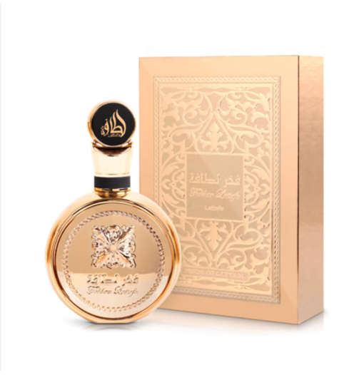 Lattafa Fakhar Platin Men Eau de Parfum box and bottle 3.4oz 100ml on white background