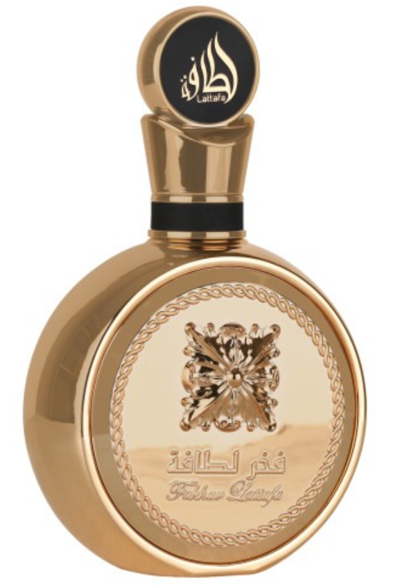 Lattafa Fakhar Platin Men Eau de Parfum spray bottle 3.4oz 100ml on white background