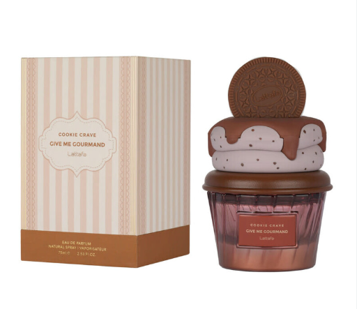 Lattafa Give Me Gourmand Wallom Madness Unisex Eau de Parfum box and bottle 2.5oz 75ml on white background