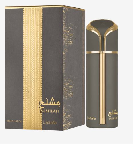 Lattafa Mishlah Unisex Eau de Parfum box and bottle 3.4oz 100ml on dark background