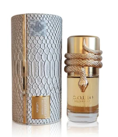 Lattafa Musamam White Intense Unisex Eau de Parfum box and bottle 3.4oz 100ml on white background
