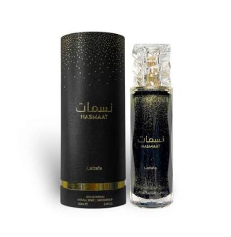 Lattafa Nasmaat Unisex Eau de Parfum box and bottle 3.4oz 100ml on white background