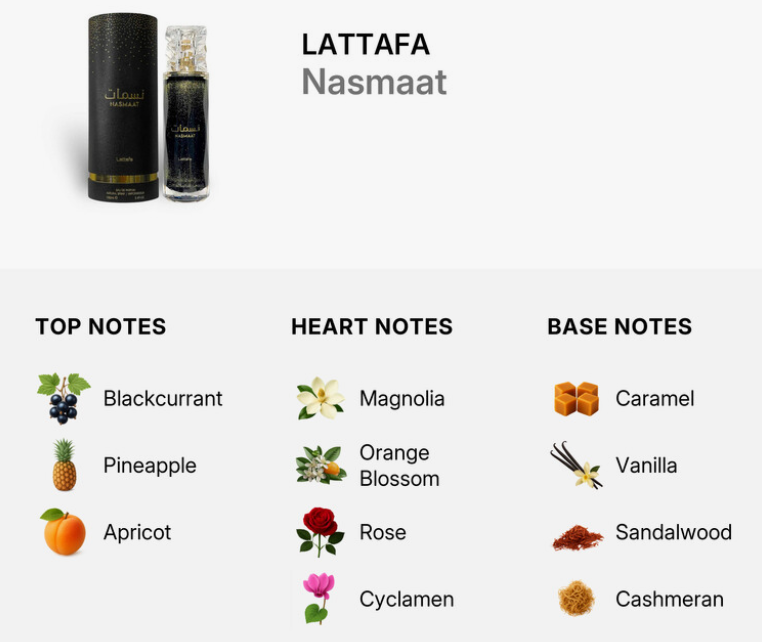 Lattafa Nasmaat Unisex EDP 100ml fresh breezy floral oriental fragrance with citrus rose jasmine woody freshness amber white musk and sandalwood