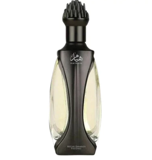 Lattafa Niche Emarati Hayaam Unisex Eau de Parfum spray bottle 3.4oz 100ml on white background