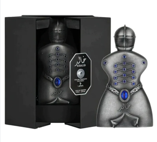 Lattafa Niche Emarati Khalid Unisex Eau de Parfum box and bottle 2.7oz 80ml on white background