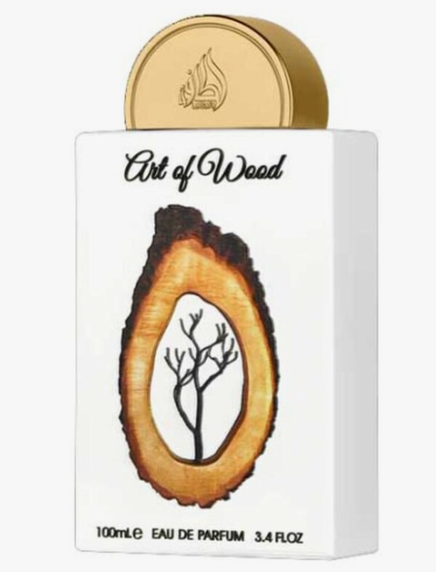 Lattafa Pride Art of Wood Unisex Eau de Parfum spray bottle 3.4oz 100ml on white background