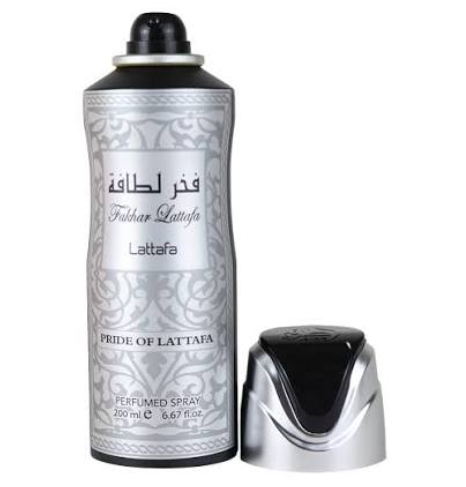 Lattafa Pride Ishq Al Shuyukh Silver I Deodorant Body Spray 6.7oz 200ml on white background 2