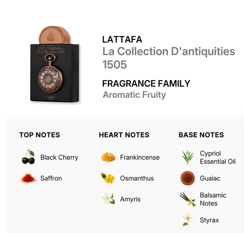 Lattafa Pride La Collection D'Antiquities Watch Unisex EDP 100ml rare timeless oriental oud resinous fragrance with precious spice deep oud antique amber rose distinguished incense dark musk and sandalwood