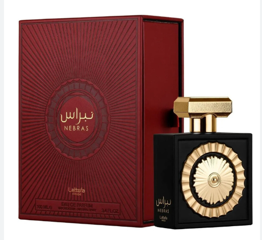 Lattafa Pride Nebras Unisex Eau de Parfum box and bottle 3.4oz 100ml on dark background