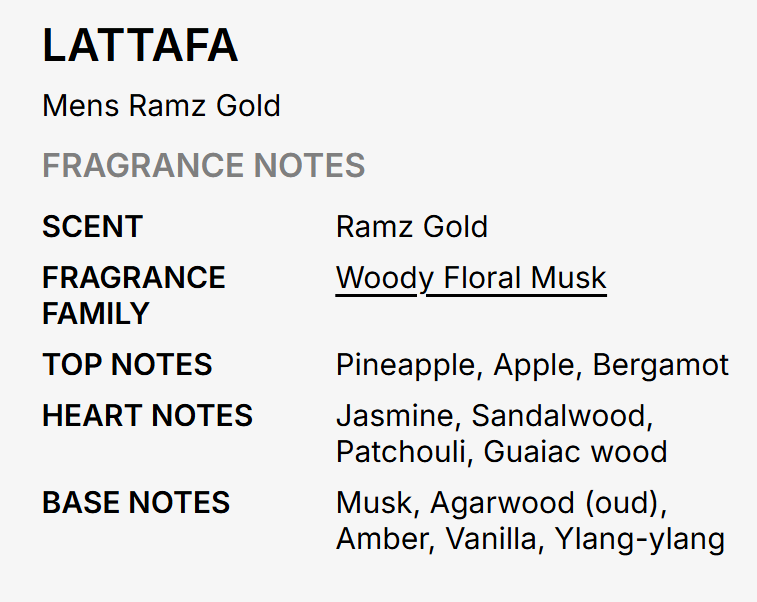 Lattafa Ramz Gold Men EDP 100ml rich golden oriental oud amber fragrance with precious spice deep oud golden amber rose golden incense dark musk and sandalwood