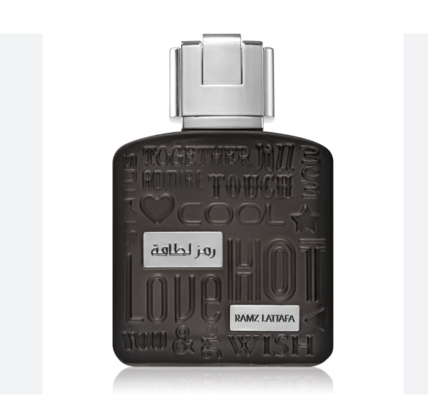Lattafa Ramz Silver Men Eau de Parfum spray bottle 3.4oz 100ml on white background