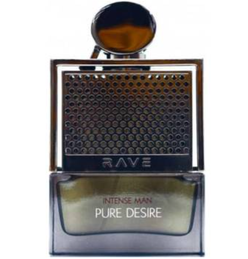 Lattafa Rave Pure Desire Intense Men Eau de Parfum spray bottle 3.4oz 100ml on white background